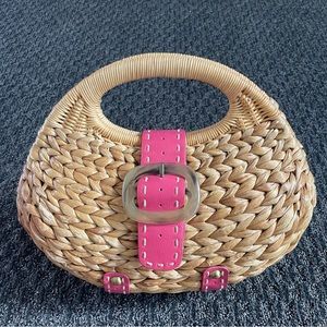 Vintage Wicker Pink and Tan Buckle Handbag